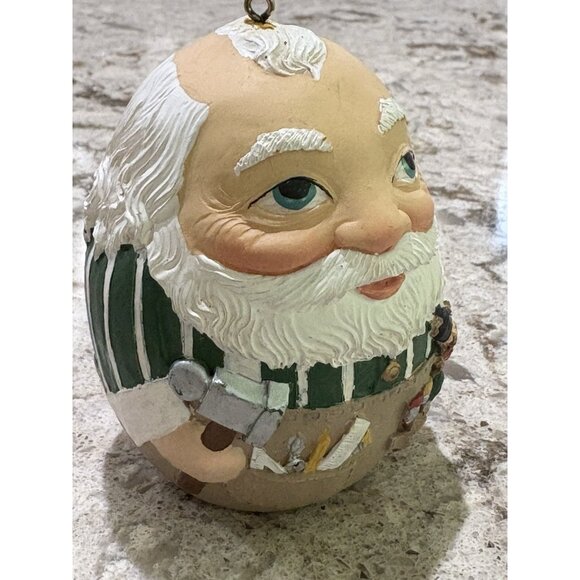 Vintage Roly Poly Santa Toy maker Folk Art Christmas Ornament Egg Shape 4” - Picture 6 of 9